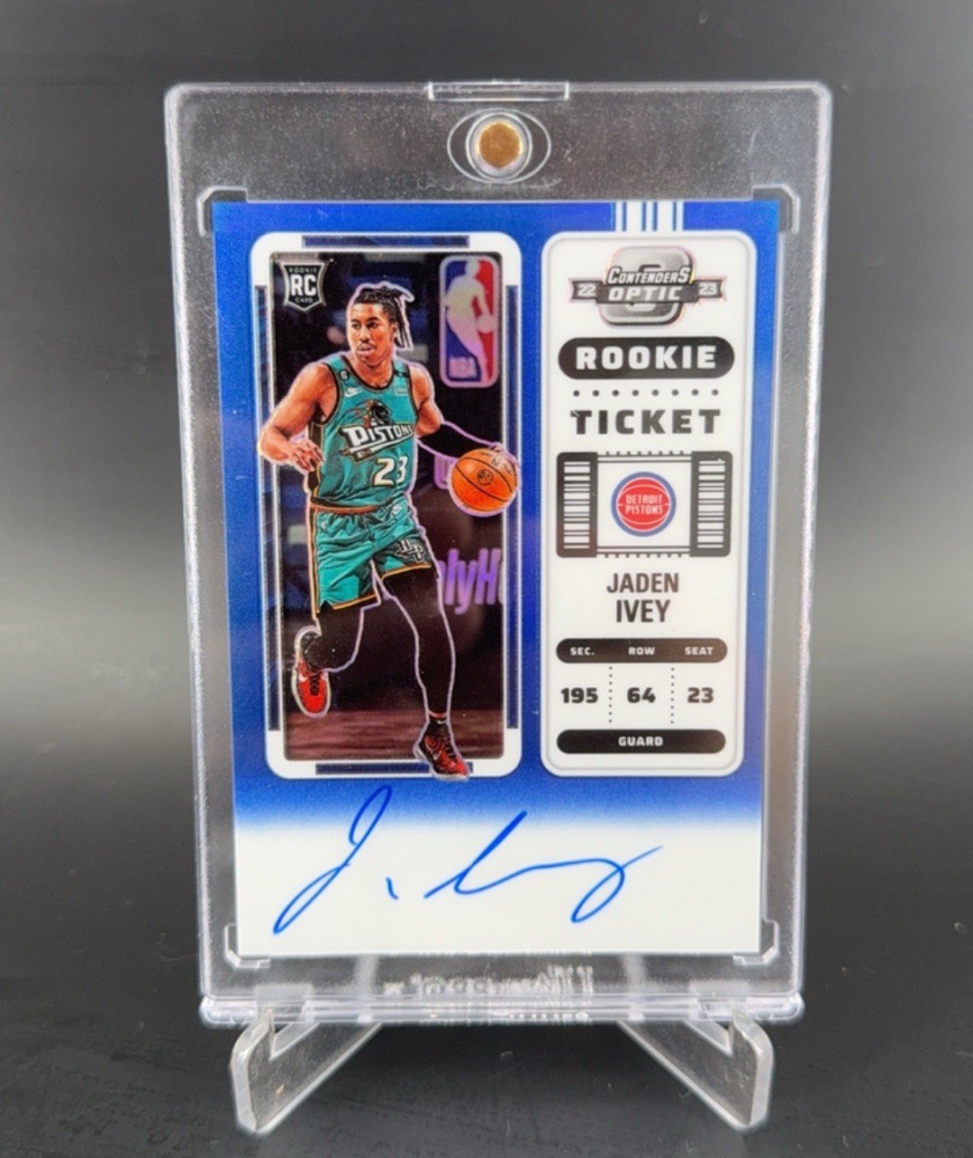 2022-23 Panini Contenders Optic Jaden Ivey #139 Blue RC Rookie Ticket Auto /49