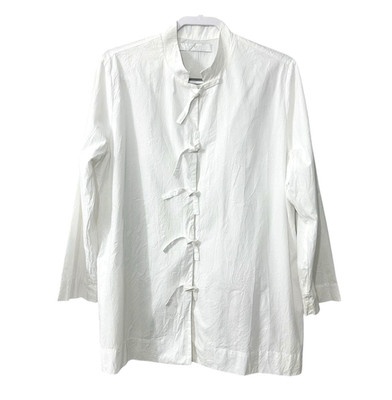 Kedem Sasson Women s Size S/M White Crushed Cotton Shirt Top Tunic Lagenlook