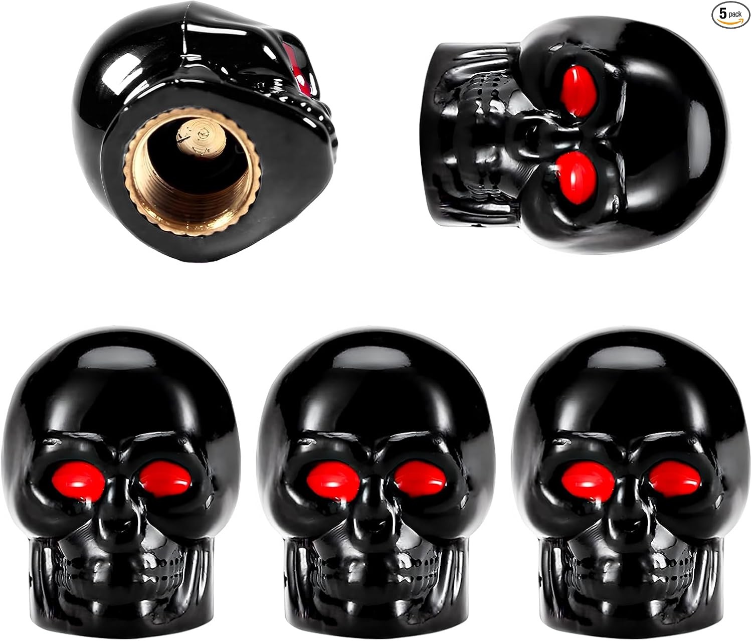 Skull Style Tire Valve Stem Caps, 5-Pack Leakproof with Antirust  Color: Black