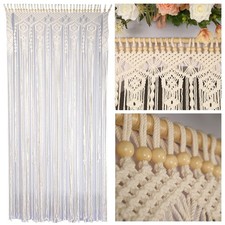 Macrame Curtains Boho, Beaded Curtains For Doorways, Macrame Wall Hanging, Be...