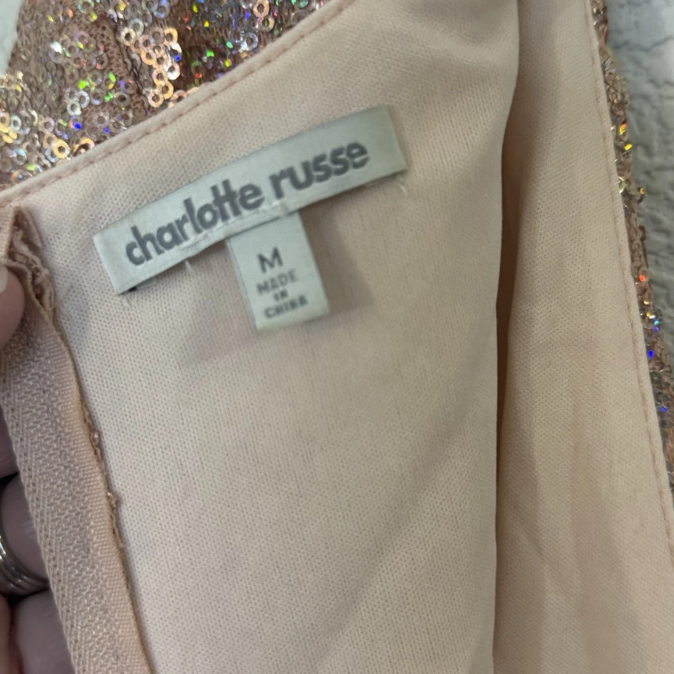 Vestido Charlotte Russe Rosa Coral Lentejuelas Escote Profundo Fiesta Nochevieja M Foto 4 de 4