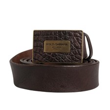 DOLCE & GABBANA Belt Men Brown Calf Leather Logo Metal Buckle 110cm /44in 640usd