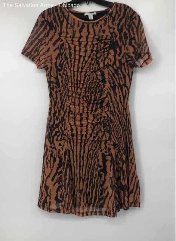 Topshop Womens Orange Black Animal Print Short Sleeve Mini Dress Size 8-10