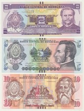 Honduras: 2012-2014 2, 5, 10 Lempiras 3 Note Set UNC