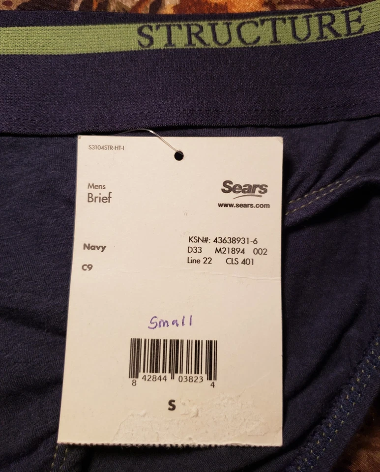 Vintage Sears Structure Men's Ringer Bikini Briefs Underwear Blue Small - Image 4 of 4