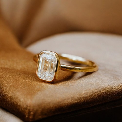 18k Yellow Gold Wedding Ring IGI Certified 1.00 Ct Lab Created Emerald Diamond - Picture 2 of 14