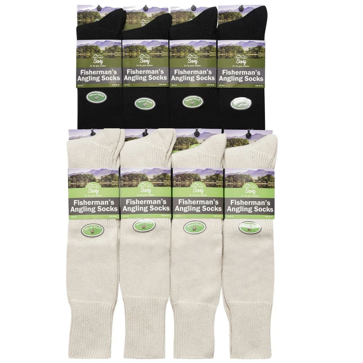 4 pack Mens Wool Rich Fisherman Long Hose Angling Fishing Sea Boot Warm Socks