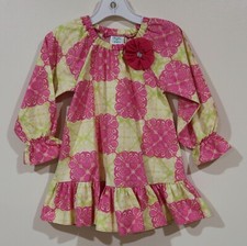EUC Peaches Cream Vintage Girls Pink/Yellow/Green Floral Ruffled Dress Size 4T