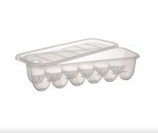 Essentials™ Rectangular Plastic Egg Storage Container with Lid Hold 12Eggs - NEW