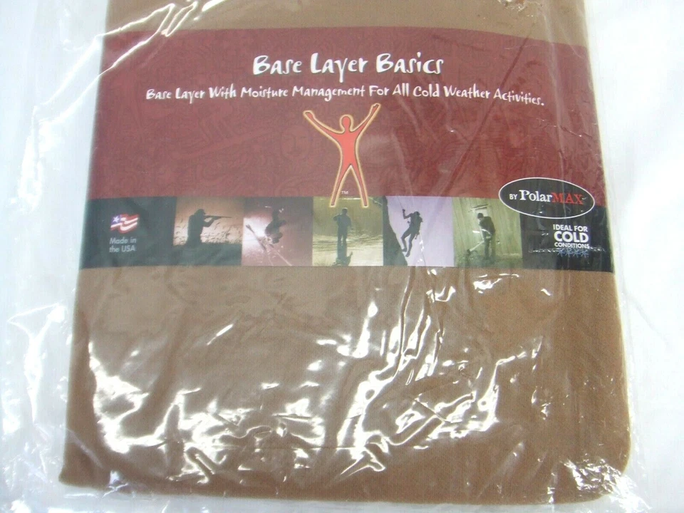 PolarMax Ejército Marrón Peso Seda Capa Base Manga Larga Crew Hombres Pequeño NUEVO ~ y1 Foto 3 de 4