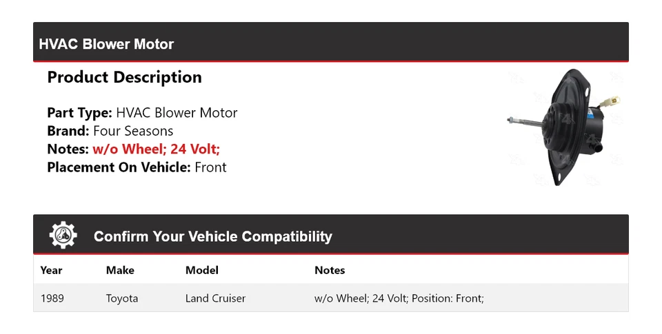 Para Toyota Land Cruiser 1989 HVAC soplador motor delantero 4 estaciones Foto 2 de 4