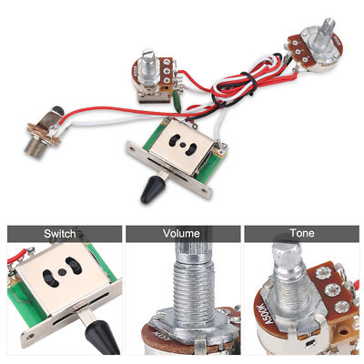 Electric Guitar Wiring Harness Kit 3 Way Toggle Switch 1 Volume 1 Tone 500K Pots