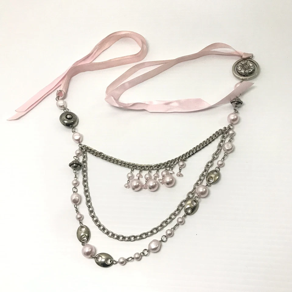 Женская цепочка ремень серебро XS-S Swag металлический бисер розовый искусственный жемчуг бант женщины - Изображение 4 из 4