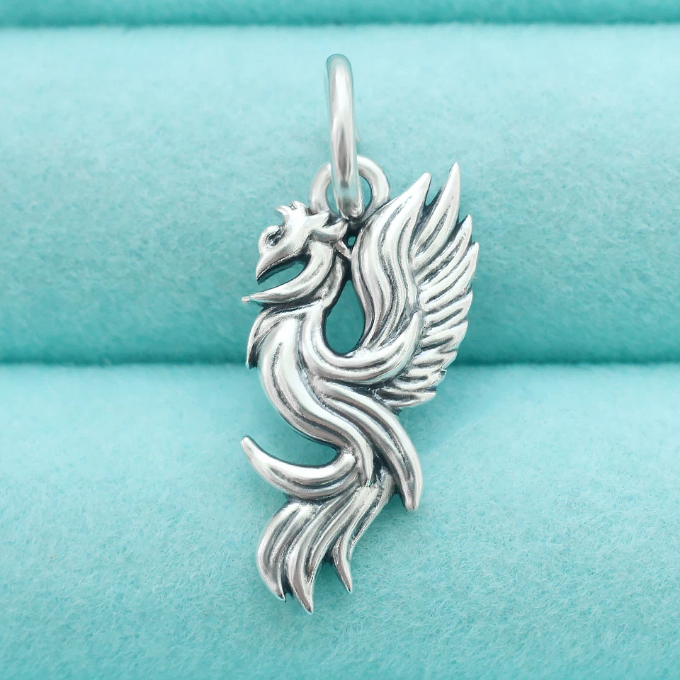 Colgante Fénix de Plata de Ley 925 Llamas Pájaro de Fuego Cenizas Dije Para Collar Foto 2 de 4