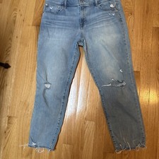 Gap jeans women 32 girlfriend mid rise size 14 regular distressed