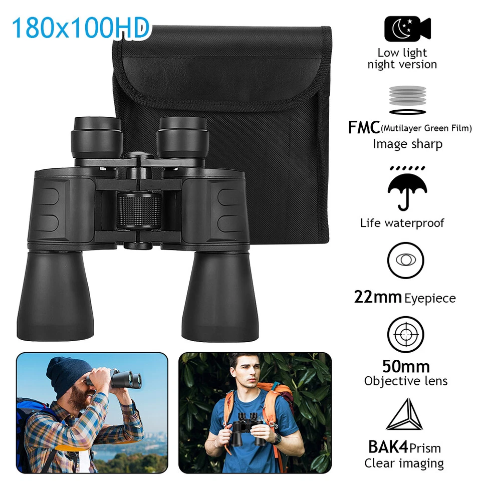 180x100 HD Military Zoom Powerful Binoculars Day/Low Night Optics Hunting & Case - Image 2 of 4