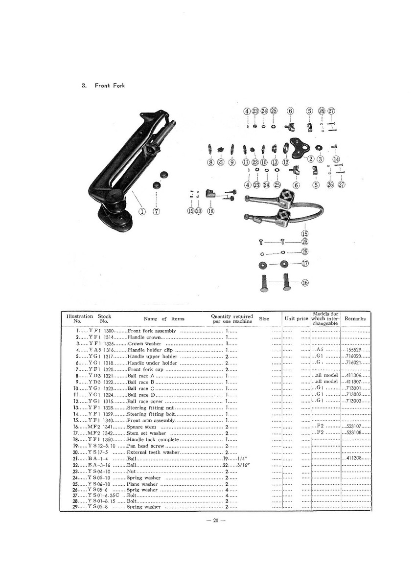 YAMAHA Parts Manual YF1 & YJ1 1964 1965 1966 1967 1968 1969 Spares