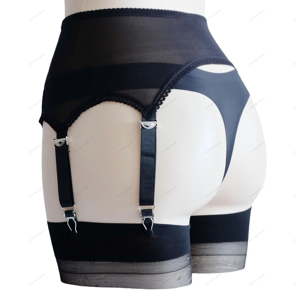 Luxallacki Mesh Lace Patchwork Garter Belt 6 Straps Suspender Metal Clips Girdle - Image 3 of 4