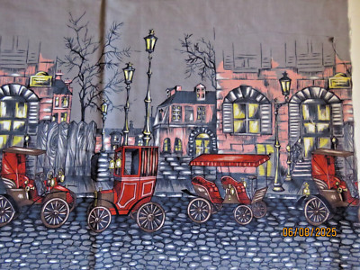 Vintage Cotton Print Fabric ''Vintage Cars'' John Wolf Textiles 33 x 51'' Border