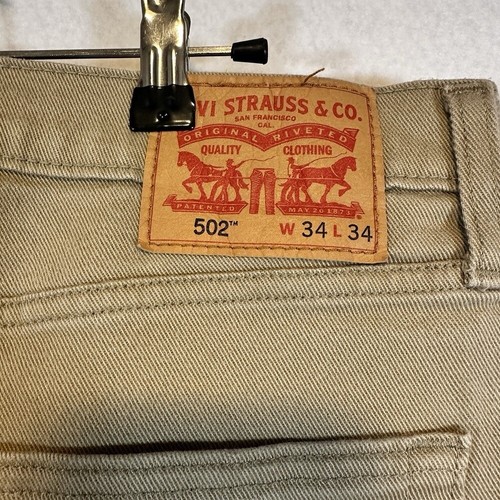 Levi's 502 Regular Taper Stretch Jeans Mens 34x34 Fit (36x34) Tan Beige - Picture 3 of 9