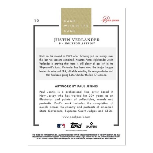 2022 Topps Game Within The Game Card #12 ️ Justin Verlander ️ Houston Astros - Imagen 2 de 2