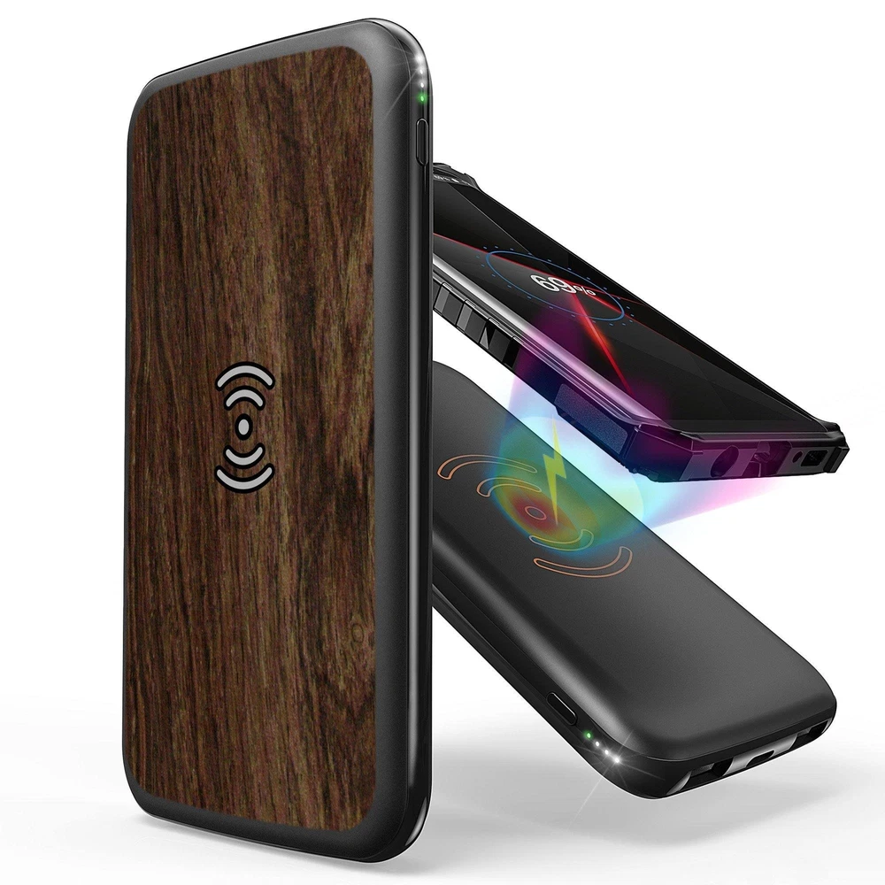 10000mAh Power Bank with QI Wireless Charging in Black