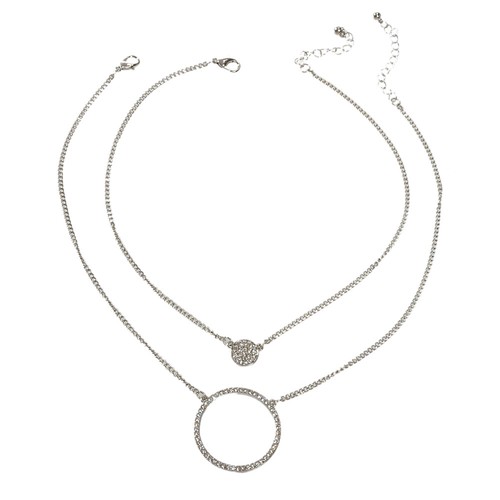 2 pcs Gold Silver Chain Rhinestone Round Circle Pendant Necklace Jewellery Gift - Picture 6 of 18