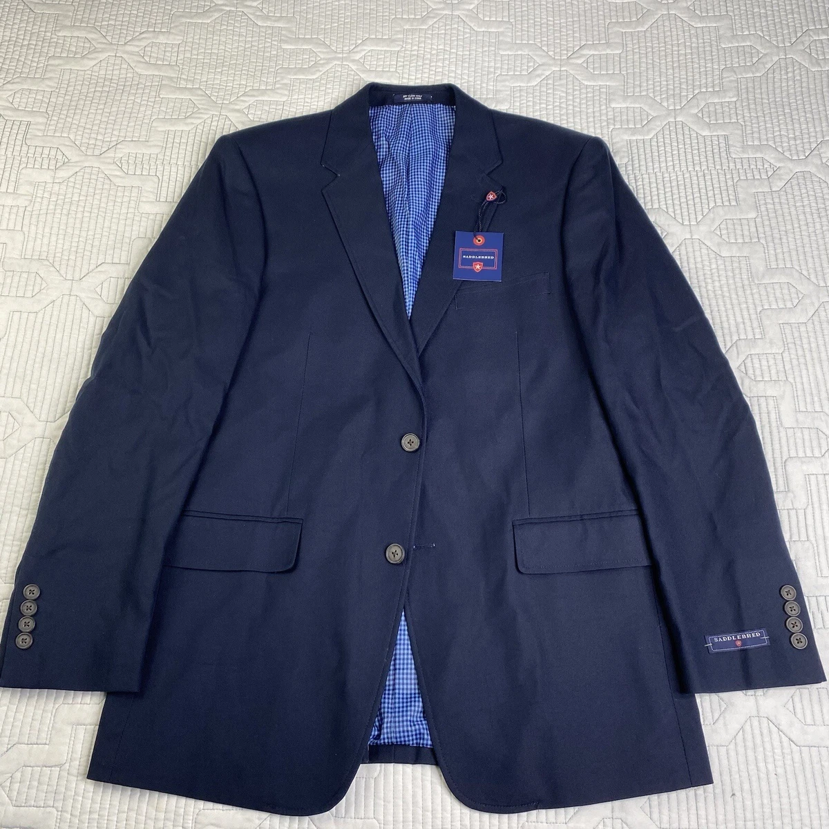 SADDLEBRED Sz 38R Classic Fit Navy Cotton Oxford Blazer Sport Coat
