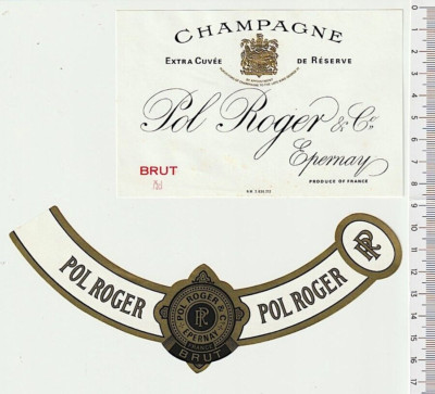 POL ROGER Champagne Epernay Champagne brut 70s + label collar