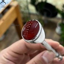 Genuine Natural Yemeni Aqeeq Ring Red Agate Stone For Men