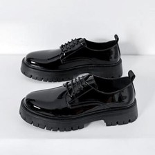 Men's Punk Shiny Business Casual Shoes Lace Up Round Toe Work Shoes Pumps 38-44