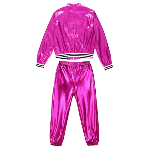 Kids Jazz Hip Hop Dance Costumes Boys Girls Shiny Metallic Jacket and Sweatpants - Picture 37 of 136