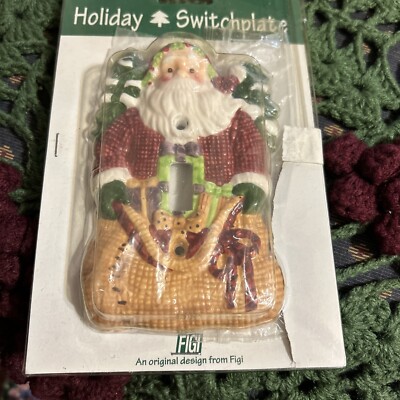  1999 FIGI Holiday Switchplate Ceramic Wall Switch Plate 1 Toggle Santa Tree Toy