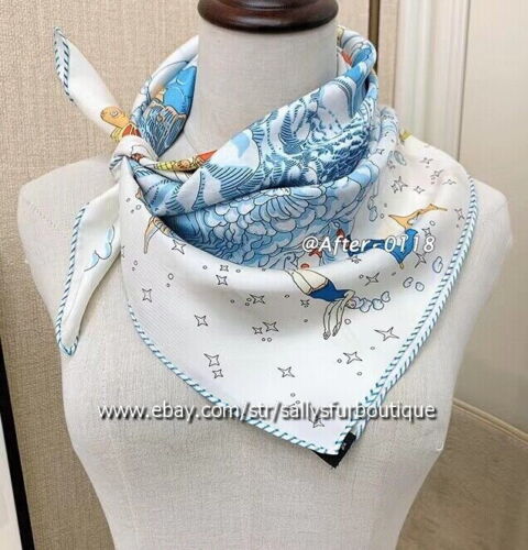 Sallys 14~18 Momme Twill Silk Wrap Scarf Bandanna Cloud Animal Print Shawl 35" - Picture 32 of 41