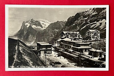 Photo postcard Bernese Alps Switzerland around 1930 Kleine Scheidegg and Wetterhorn (150142