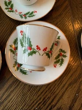 2 fine china Of Japan Christmas Holly Cup And Saucer Sets MINT