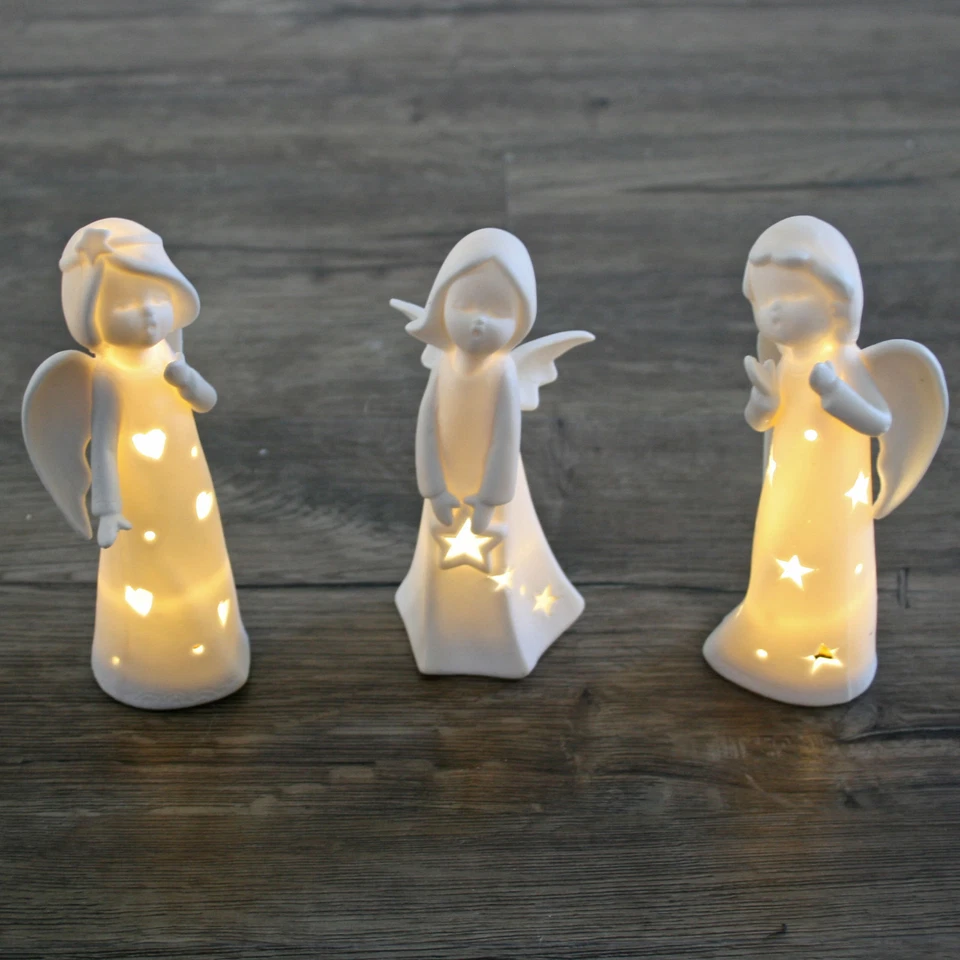 LED Porcelaine Père Noël Ou Ange Blanc - Plusieurs Divers Motifs Éligible - Photo 1/1