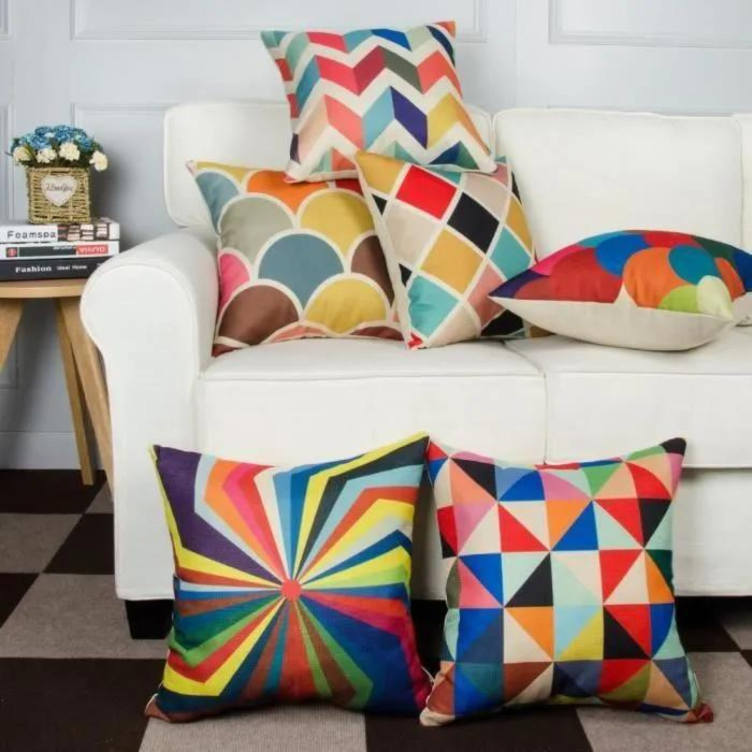 Housses de coussin multicolores chic en jacquard géométrique pour oreillers de canapé