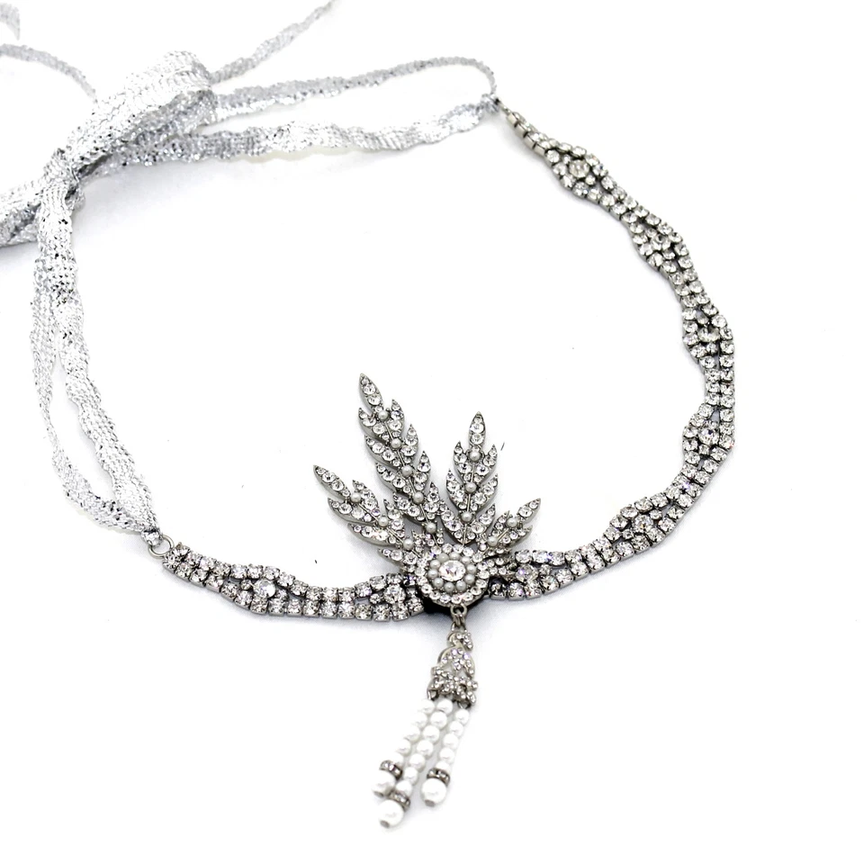 Kristin Perry Años 20 Gran Gatsby Inspirado Hoja Medallón Perla Tocado  Foto 4 de 4