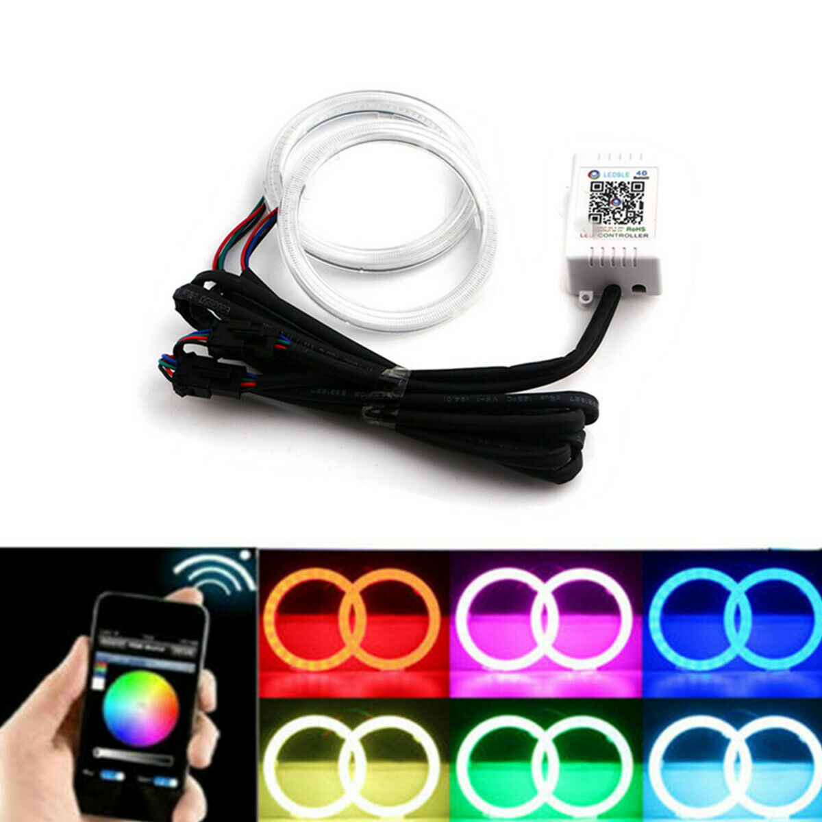 Car Halo Rings RGB Angel Eyes Lights Wireless APP Bluetooth Headlight