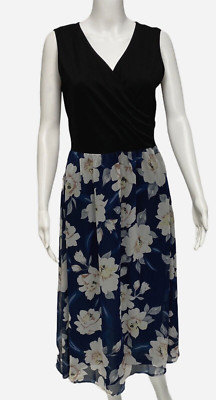 Messic women's Sleeveless sheath dress Floral V neck black blue size M