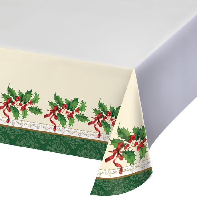 Holly Berry Tablecloth Christmas Table Cover Holiday Decorations Party