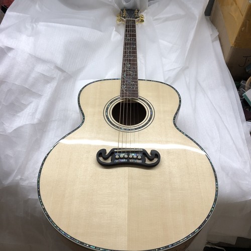 43 Inch Solid Spruce Top Flame Maple Jumbo Body Acoustic Guitar Abalone Inlays - Picture 4 of 7
