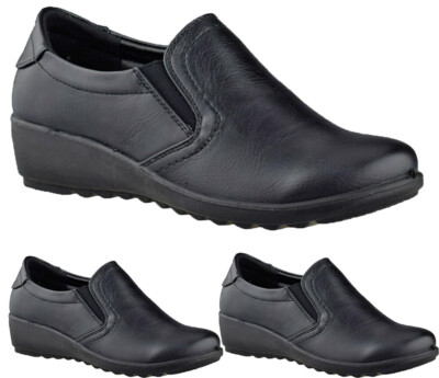 Womens Slip On EEE Wide Fit Comfort Walking Shoes Ladies Wedge Nurse Shoes  UK
