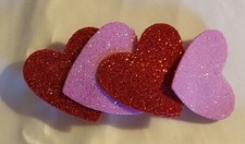 Glittering Large Pink  Red Hearts Handcrafted Barrette Hair Clip