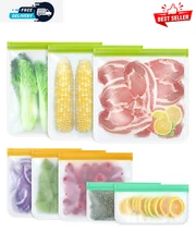 8 Pack Silicone Bags Reusable Storage Silicone Ziplock Bags-3 Reusable Gallon