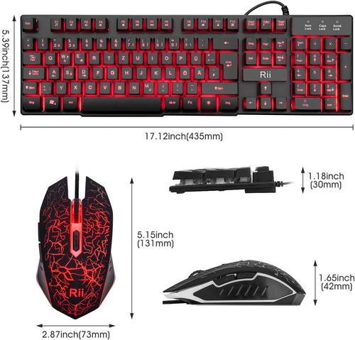 Gaming Tastatur und Maus Set, 3 LED Hintergrundbeleuchtung, ideal für Gaming und - Afbeelding 8 van 9
