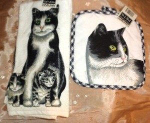 VTG Pop Up Pet Black and White Cat towel and Pot Holder NWT