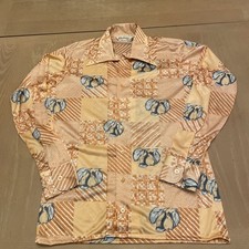 Vintage 70's Oleg Cassini By Burma Men's Disco Shirt Pear Print Nylon Small
