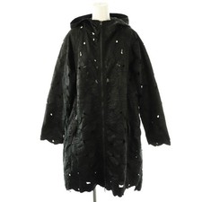 RED VALENTINO Cutwork Flower Embroidered Zip Up Jacket Hood 38 Black DO OS Women